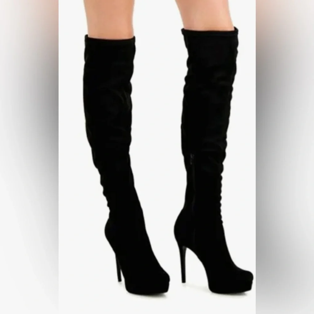 Thalia Sodi Clarissa Over-the-Knee Boots in Black Microfiber - Picture 1 of 15